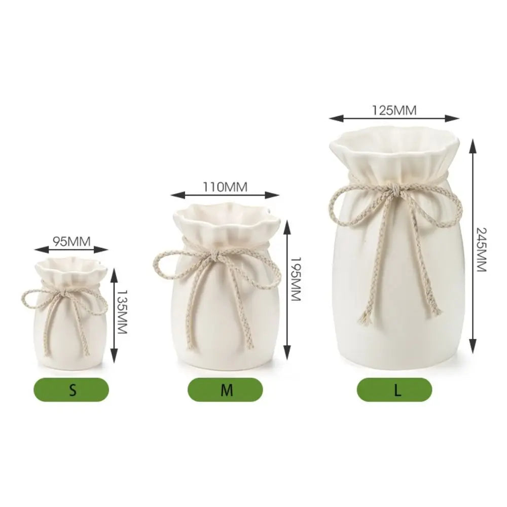 Vaso Decorativo Branco com Laço — Vaso de Plantas para Mesa e Jardim
