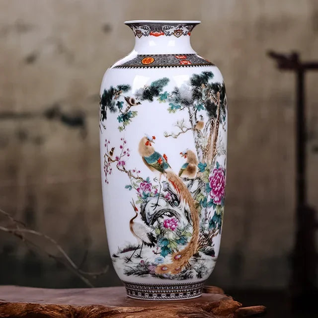 Vaso Cerâmica Jingdezhen Tradicional Chinês — Para Flores e Decoração de Sala