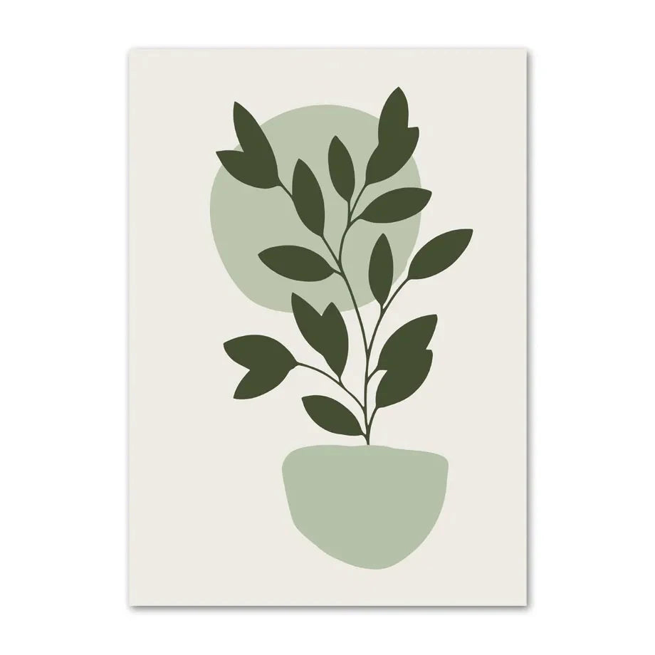 Quadro Decorativo Plantas Verde Sage Boho — Arte Geométrica Nórdica para Sala
