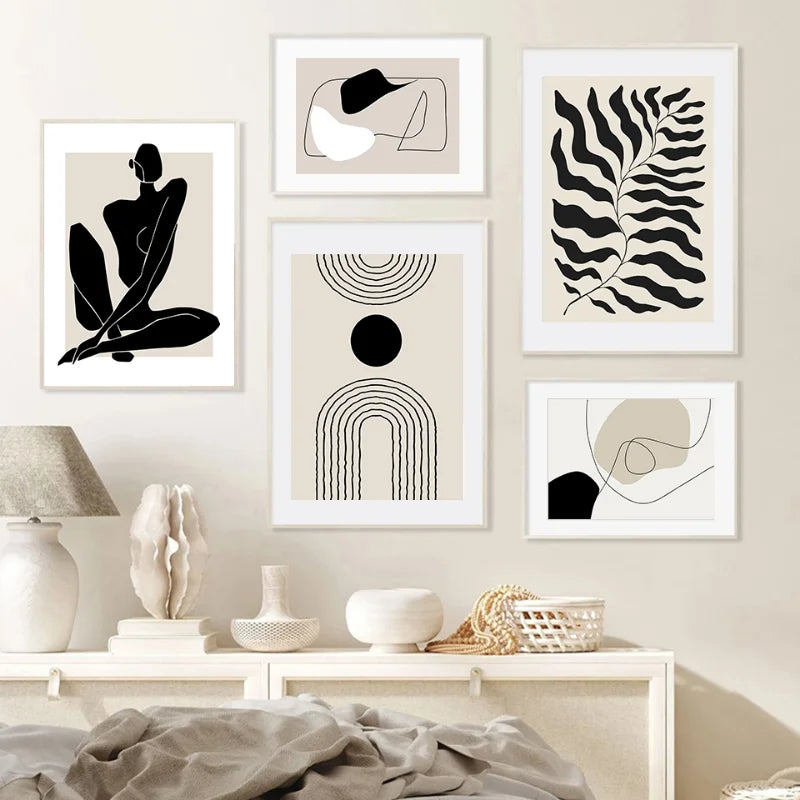 Kit Quadros Geometrico Folhas Arco-Iris Boho — Arte Abstrata Nórdica para Sala