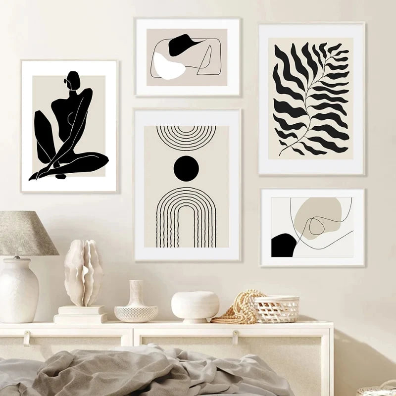 Kit Quadros Geometrico Folhas Arco-Iris Boho — Arte Abstrata Nórdica para Sala