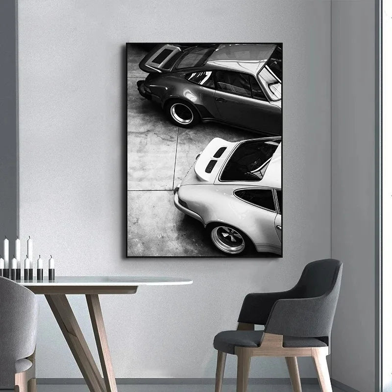 Quadro Decorativo Carro de Luxo Preto e Branco — Arte Moderna para Sala e Quarto