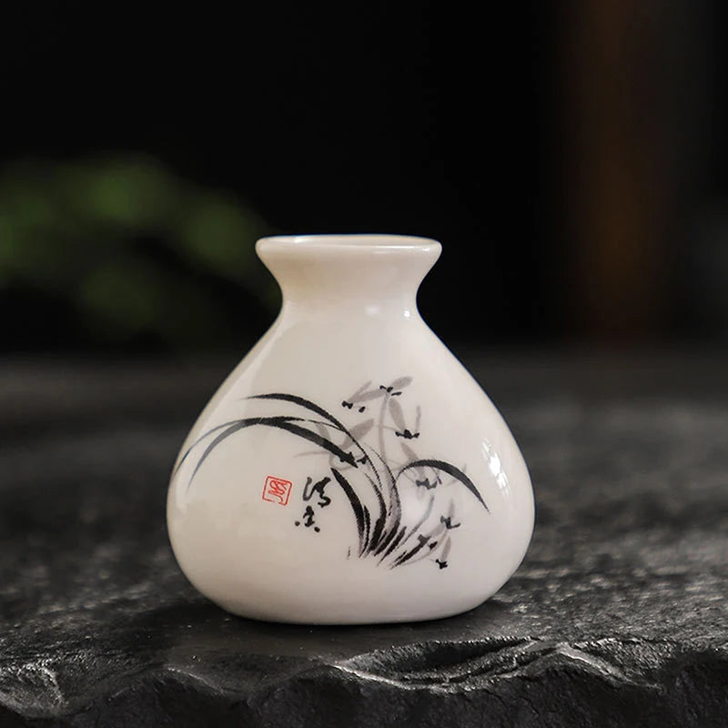 Vaso Cerâmica Mini Chinês Retrô — Porta-Palito e Porta-Hastes Decorativo