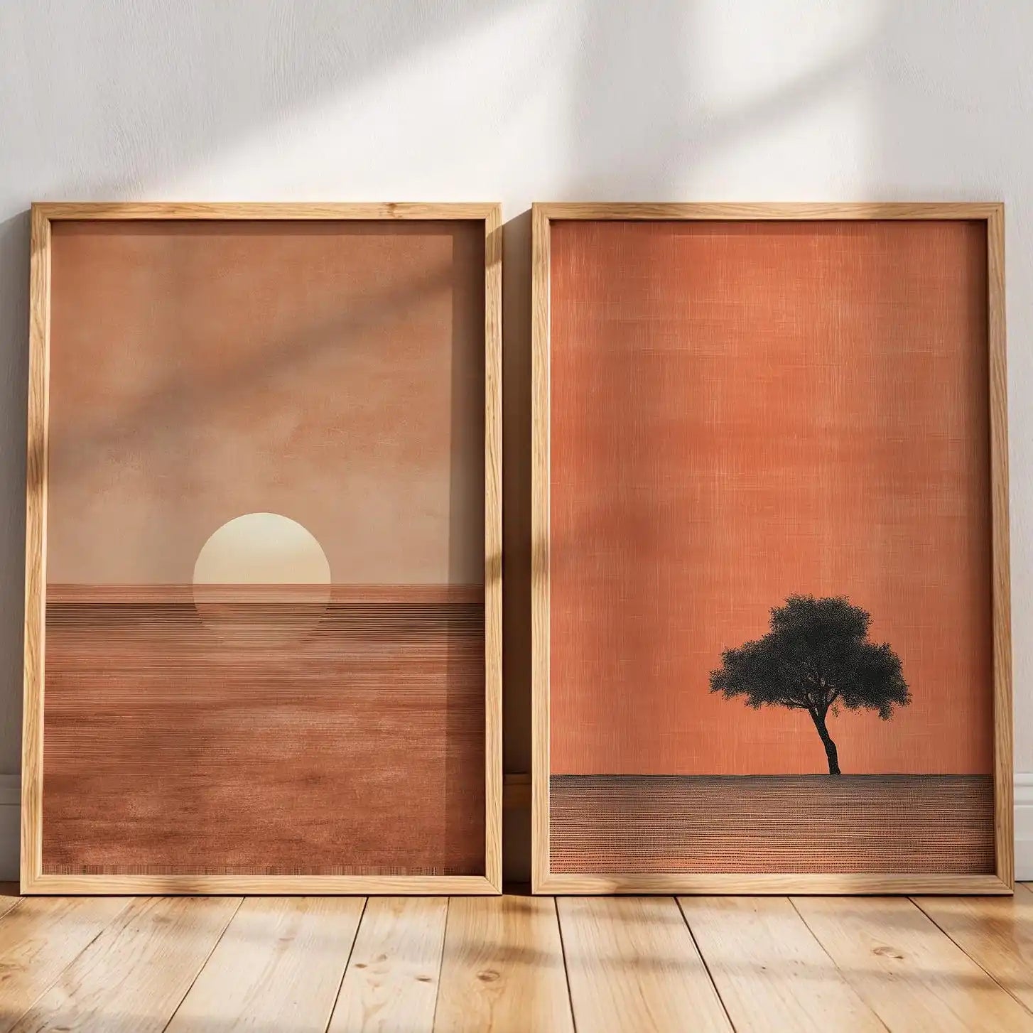 Quadro Decorativo Pôr do Sol Rosa Japandi — Arte Minimalista Escandinava para Sala
