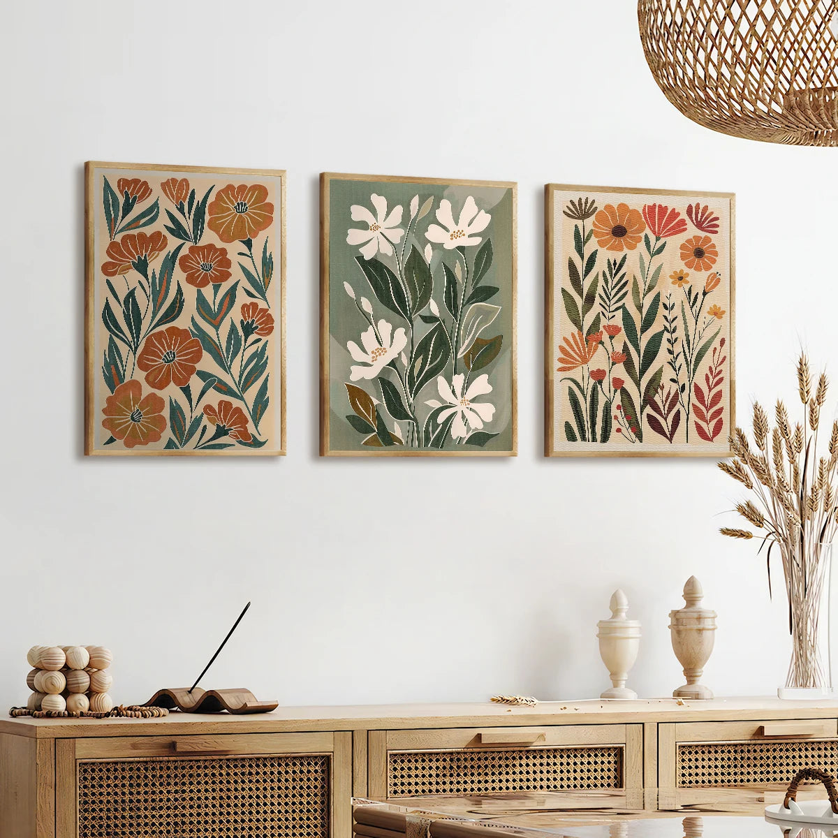 Quadro Decorativo Floral Boho Primaveril — Arte Botânica para Sala e Quarto