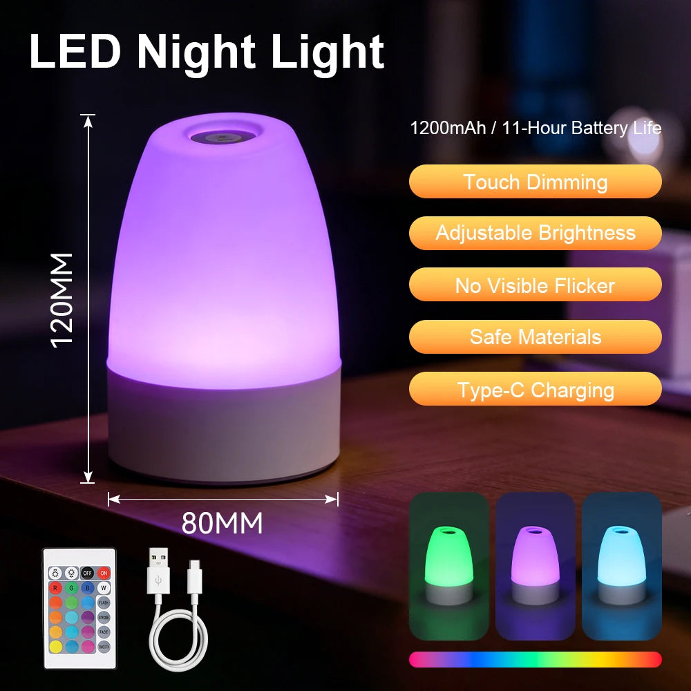 Luminária de Mesa Touch com Luz Noturna — 3 Modos Reguláveis e Recarregável para Quarto