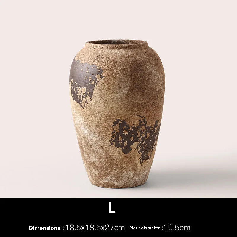 Vaso Wabi Sabi Cerâmica Retrô — Arranjo de Flores Secas para Sala, TV e Hall