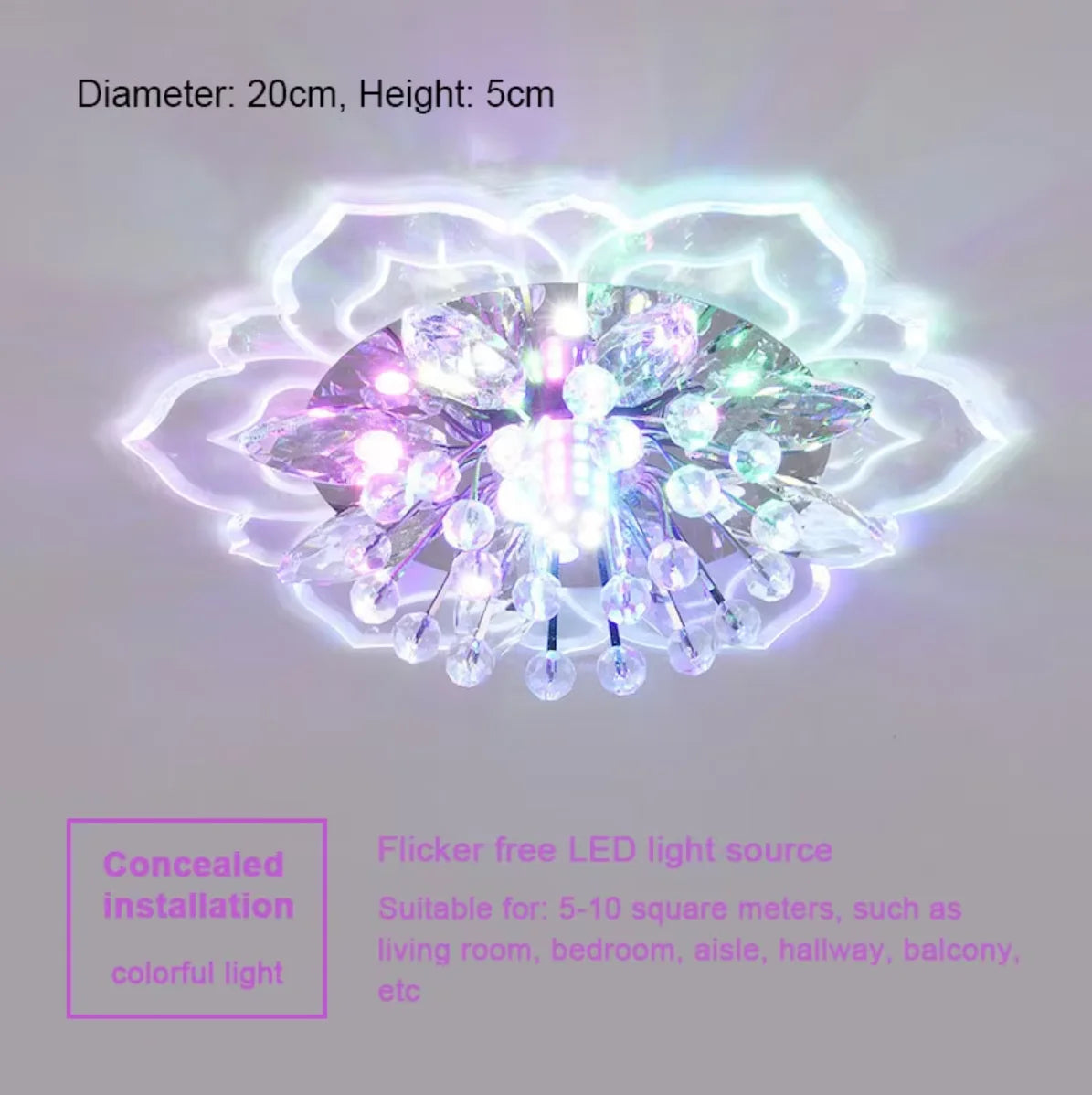 Lustre de Cristal Flor LED — Luminária de Teto para Sala, Quarto e Corredor