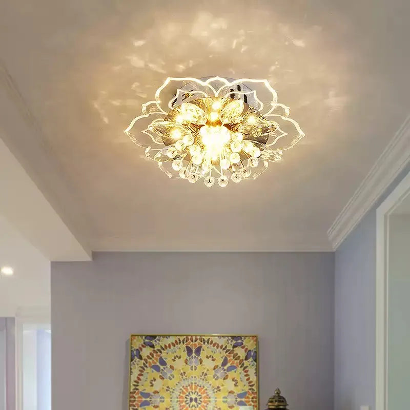 Lustre de Cristal Flor LED — Luminária de Teto para Sala, Quarto e Corredor