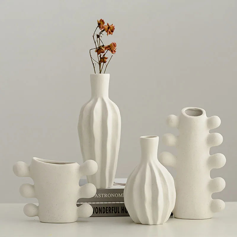 Vaso Cerâmica Sem Esmalte CAPIRON — Branco Boho Nórdico para Flores Secas e Casamento