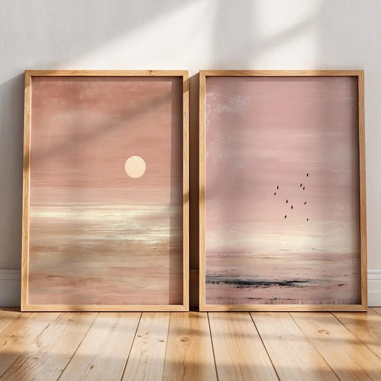 Quadro Decorativo Pôr do Sol Rosa Japandi — Arte Minimalista Escandinava para Sala