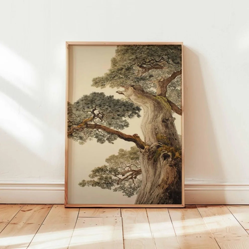 Quadro Decorativo Pinheiro Japonês sem Moldura — Arte Zen para Sala e Quarto