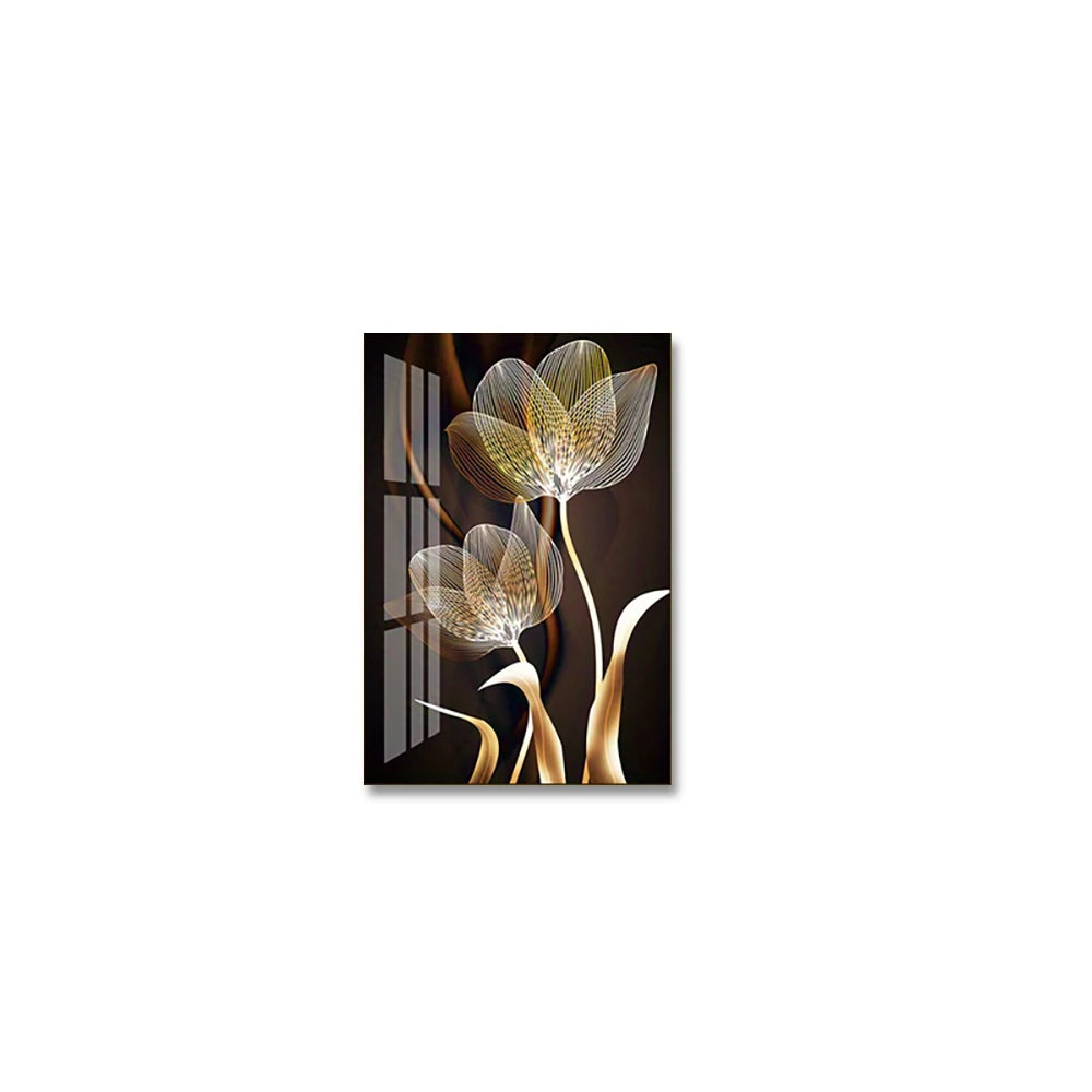 Kit 3 Quadros Flores Preto e Dourado — Arte Abstrata Moderna para Sala