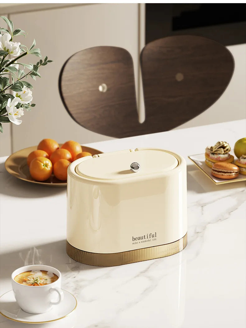 Mini Lixeira de Mesa com Tampa de Pressão — Compacta Multiuso para Escritório e Banheiro