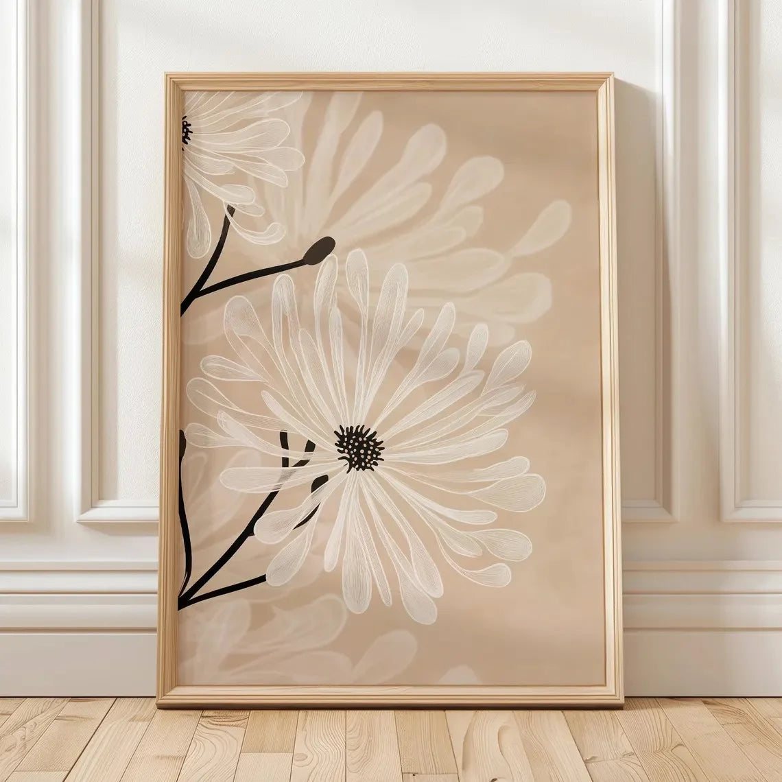 Quadro Decorativo Floral Bege Retrô sem Moldura — Arte Botânica para Sala