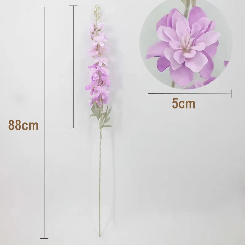 Flor Artificial Delphinium em Veludo — 2 Hastes para Decoração de Casa, Hotel e Casamento
