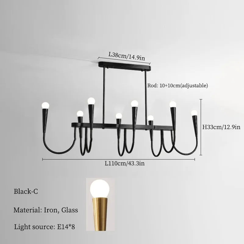 Lustre de Vela Pendente Preto Estilo Francês — Luminária de Luxo para Sala de Estar