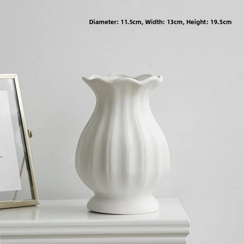Vaso Cerâmica Grande Branco Nórdico — Para Flores Secas e Hidroponia na Sala