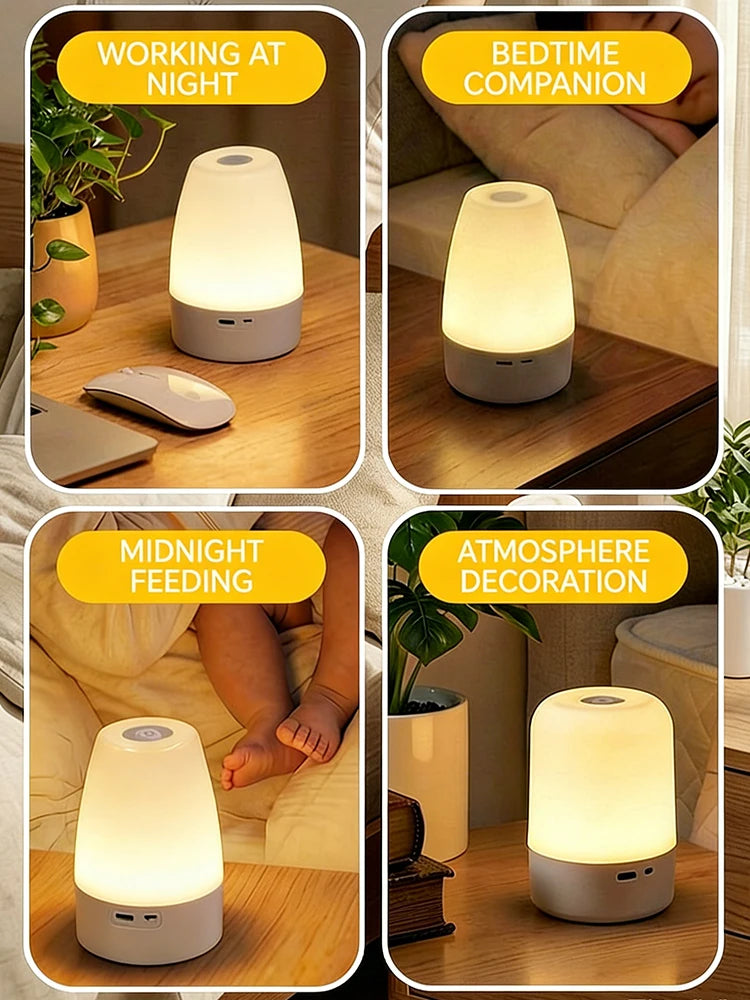 Luminária de Mesa Touch com Luz Noturna — 3 Modos Reguláveis e Recarregável para Quarto