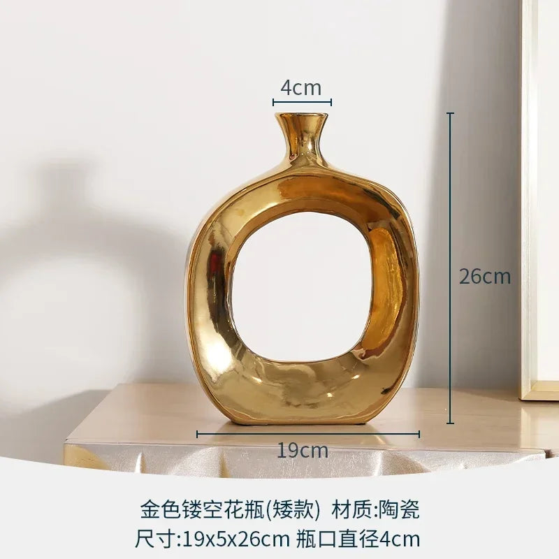 Vaso de Cerâmica Dourado Nórdico — Enfeite Decorativo para Sala e Arranjos de Flores