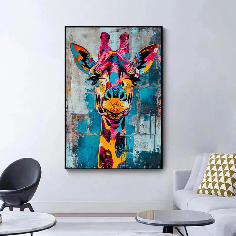 Quadro Decorativo Animais Abstrato Grafite — Leão, Tigre e Lobo para Sala