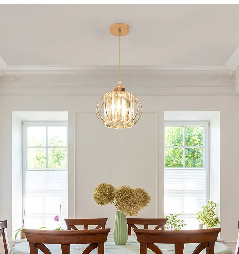 Lustre de Cristal LED Pendente — Luminária Nórdica Preta para Sala de Jantar