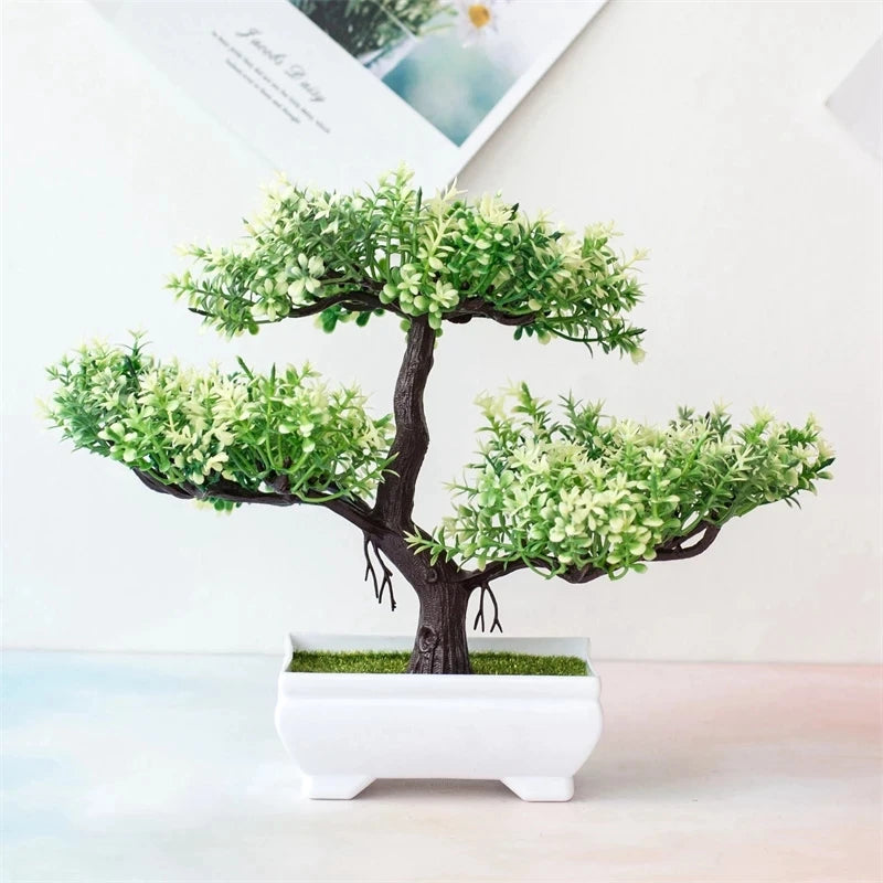 Bonsai Artificial com Vaso e Flores — Mini Árvore Decorativa para Mesa e Escritório