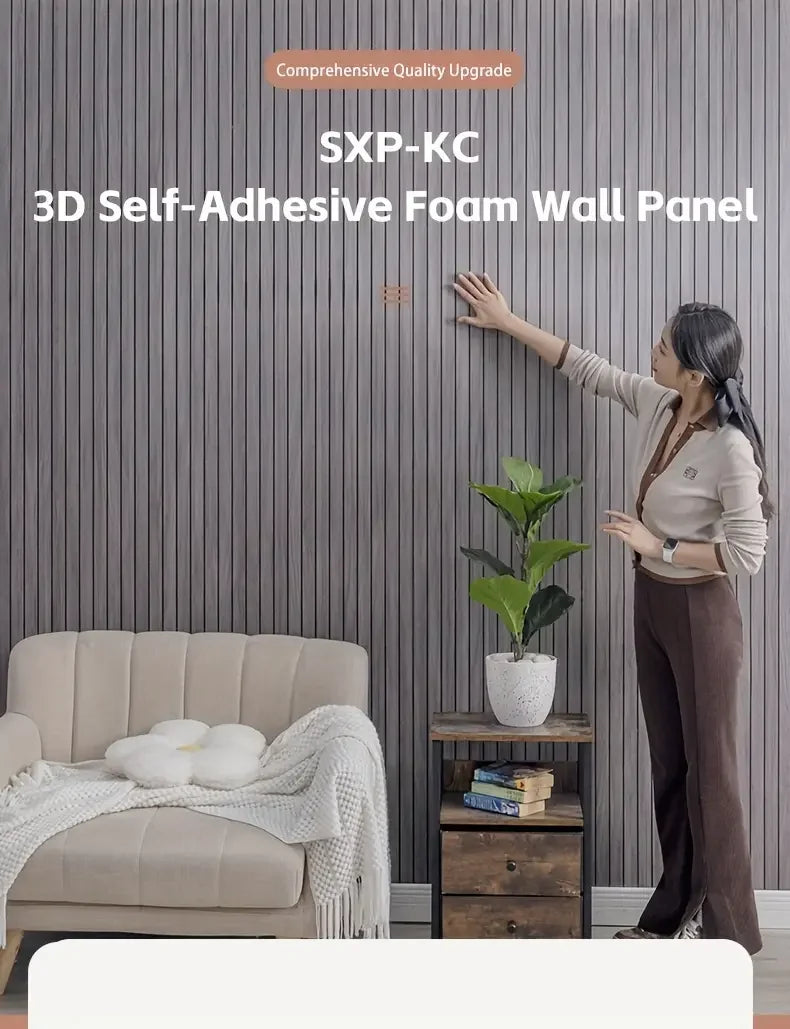 Papel de Parede 3D Grade Geométrica Autocolante — Textura Arquitetônica Impermeável para Sala