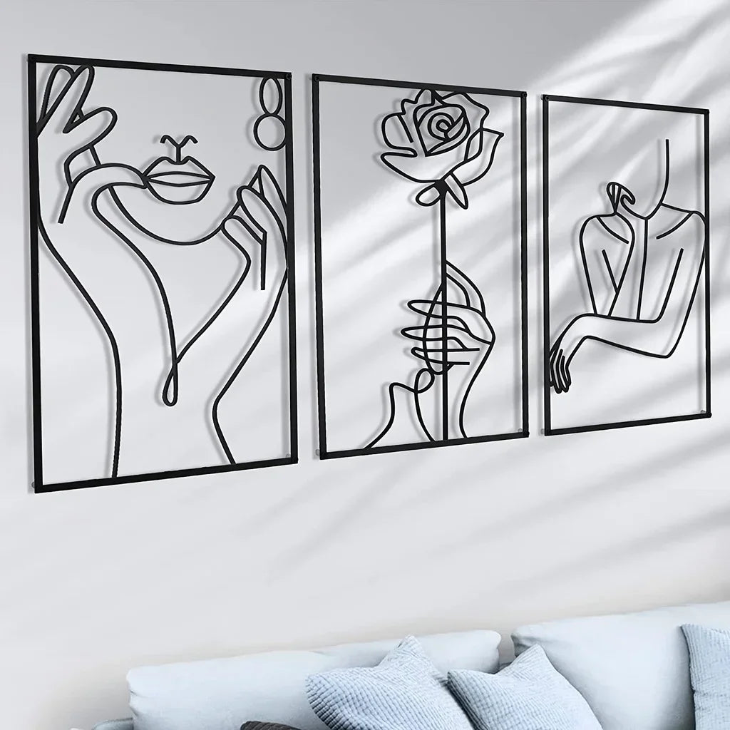 Escultura de Parede Linha Feminina em Metal — Arte Abstrata Minimalista para Decoração