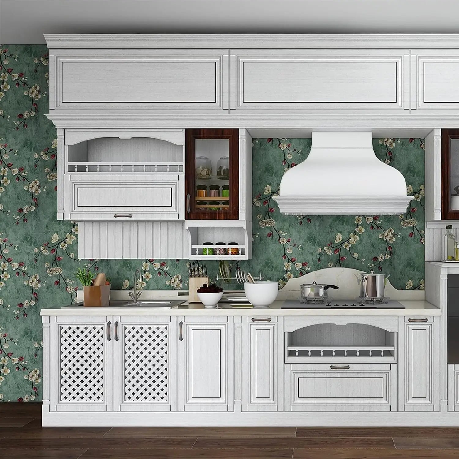 Papel de Parede Floral Verde Autocolante Removível — Impermeável para Quarto e Sala