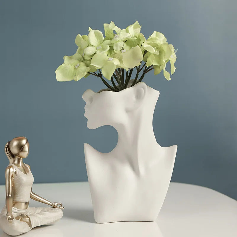 Vaso Cerâmica Corpo Feminino Arte Moderna Nórdico — Decorativo para Flores e Sala