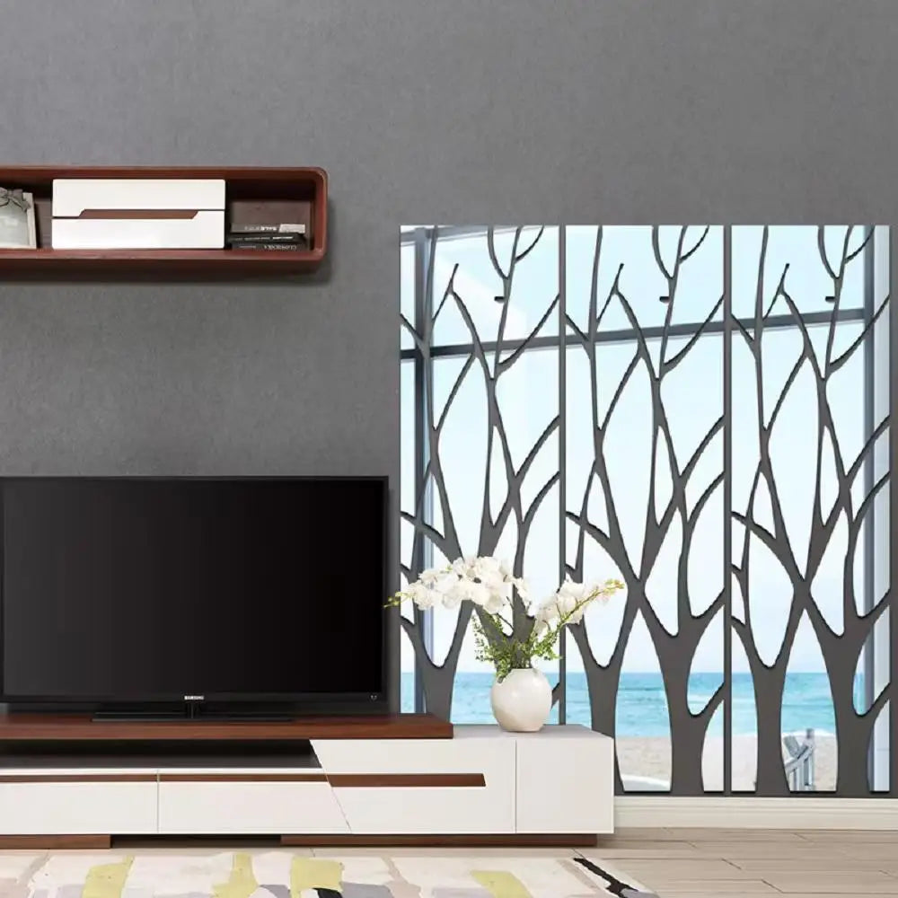 Adesivo de Parede 3D Árvore com Espelho Acrílico — Painel para TV, Sala e Quarto