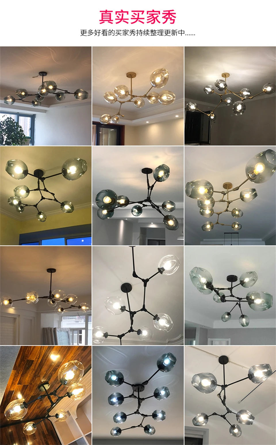 Lustre de Vidro Nórdico Molecular LED — Pendente Moderno para Sala e Cozinha