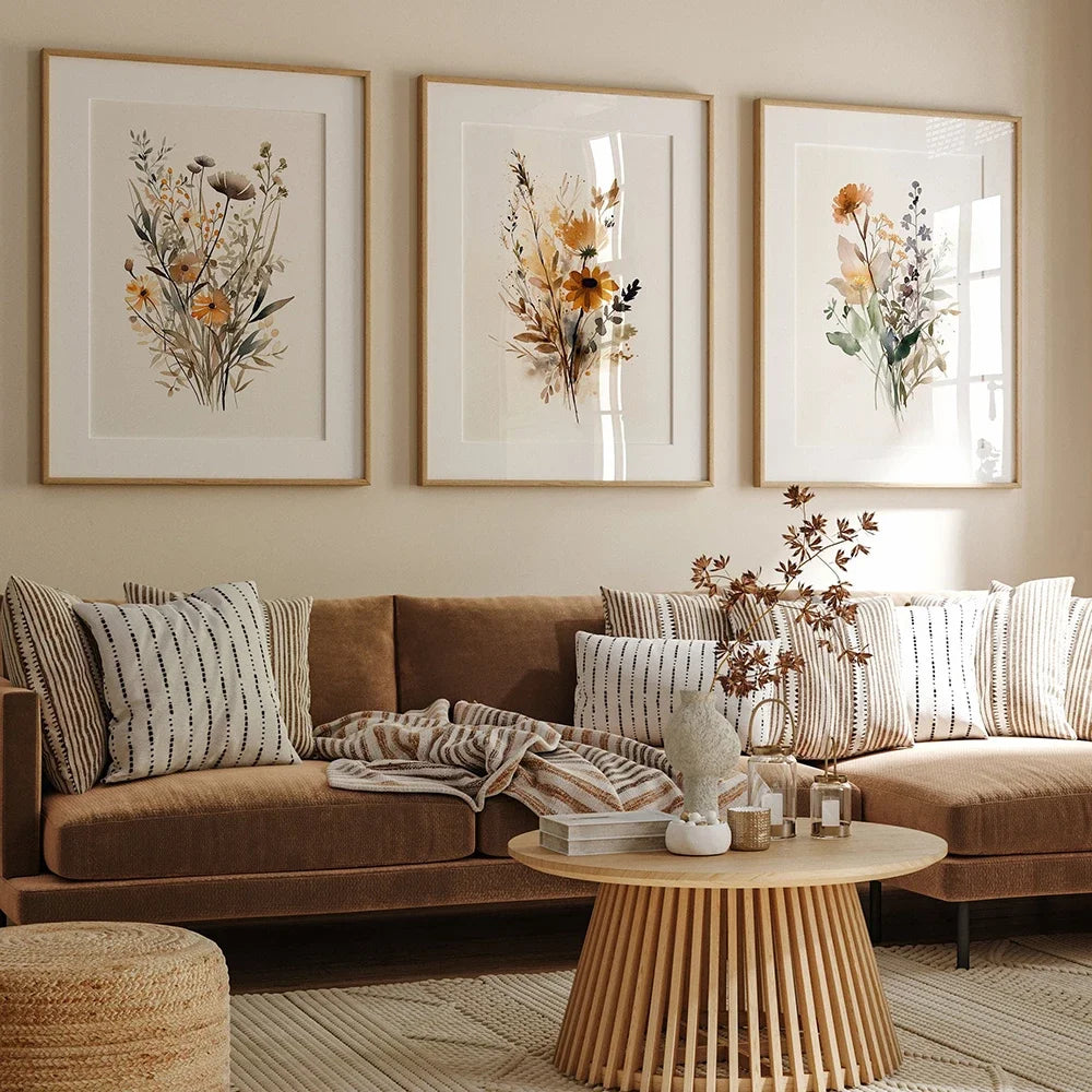 Quadro Decorativo Flores Silvestres Aquarela — Arte Escandinava Minimalista para Sala