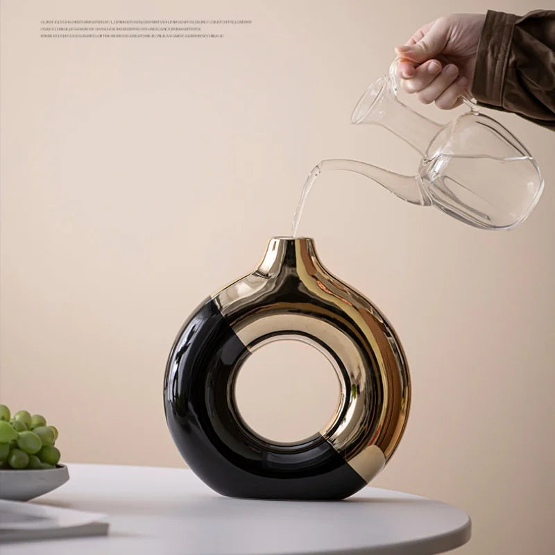 Vaso Cerâmica Floral Luxo Nórdico — Para Mesa de Jantar, Hotel e Decoração Festiva