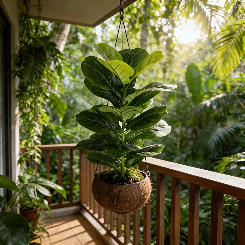 Ficus Lyrata Artificial 85–100cm — Planta Grande Realista para Escritório, Casa e Hotel