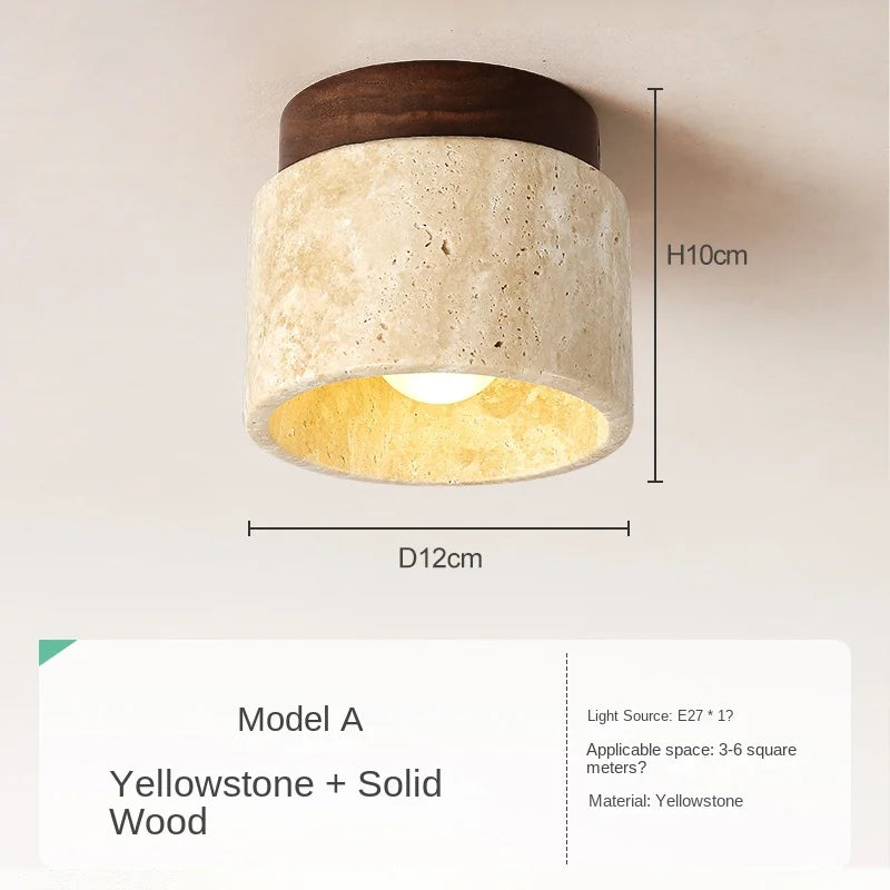 Luminária de Teto LED Estilo Japonês — Madeira e Pedra para Sala, Corredor e Varanda