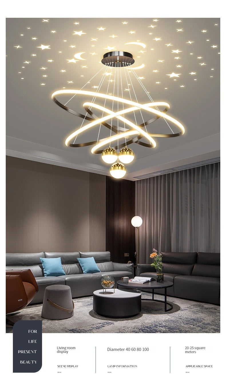 Pendente LED Circular Nórdico — Lustre Preto e Dourado para Sala, Cozinha e Quarto