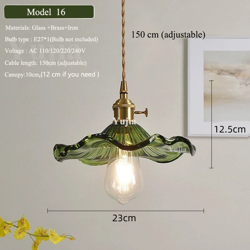 Pendente Nórdico Vidro Verde — Luminária de Latão para Cozinha e Sala de Jantar
