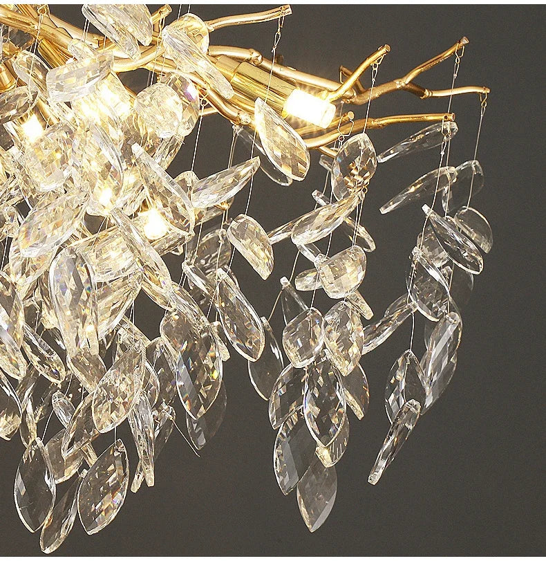 Lustre de Cristal Dourado LED — Pendente de Luxo para Sala