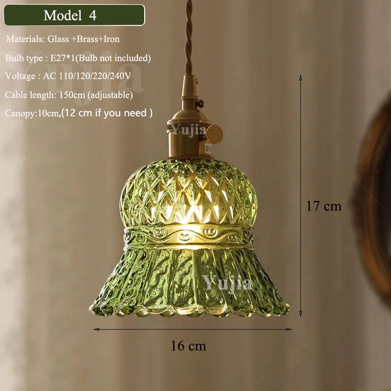 Pendente Nórdico Vidro Verde — Luminária de Latão para Cozinha e Sala de Jantar