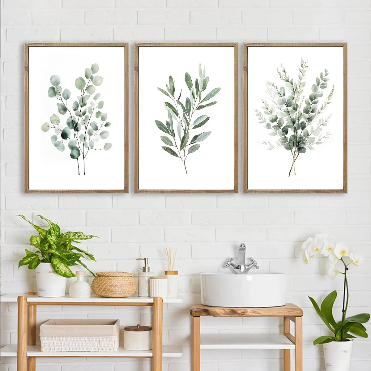Quadro Decorativo Folhas Verde Sage Boho — Arte Botânica Moderna para Sala