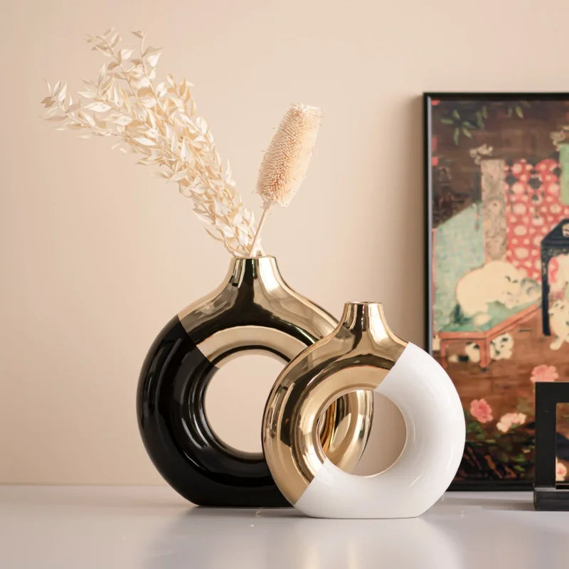 Vaso Cerâmica Floral Luxo Nórdico — Para Mesa de Jantar, Hotel e Decoração Festiva