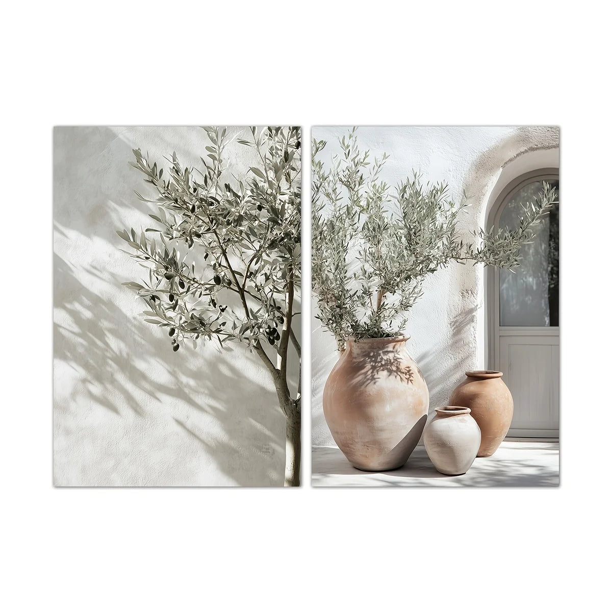 Kit 2 Quadros Oliveira e Vaso — Arte Botânica Retrô para Sala
