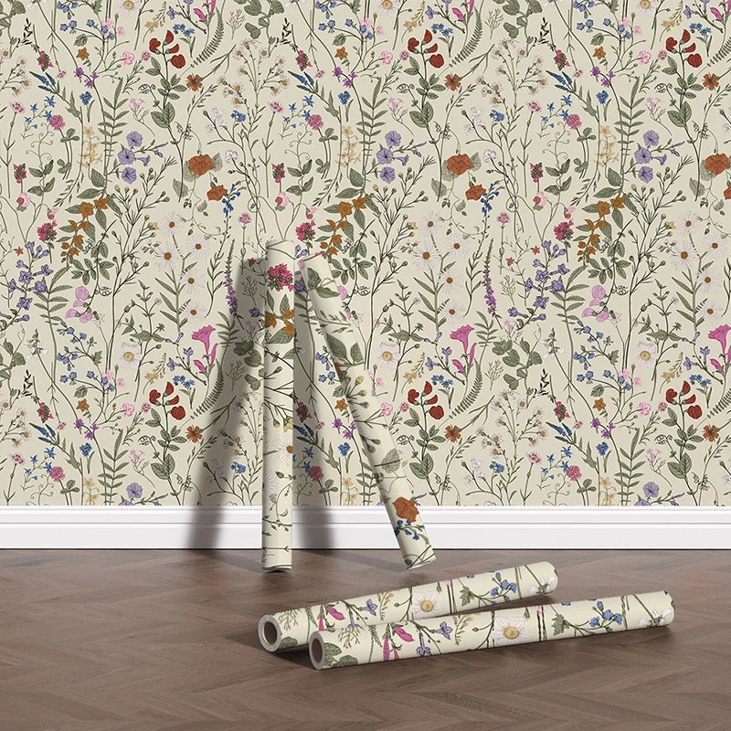 Papel de Parede Floral Amarelo Claro PVC Autocolante — Para Cozinha, Banheiro e Móveis