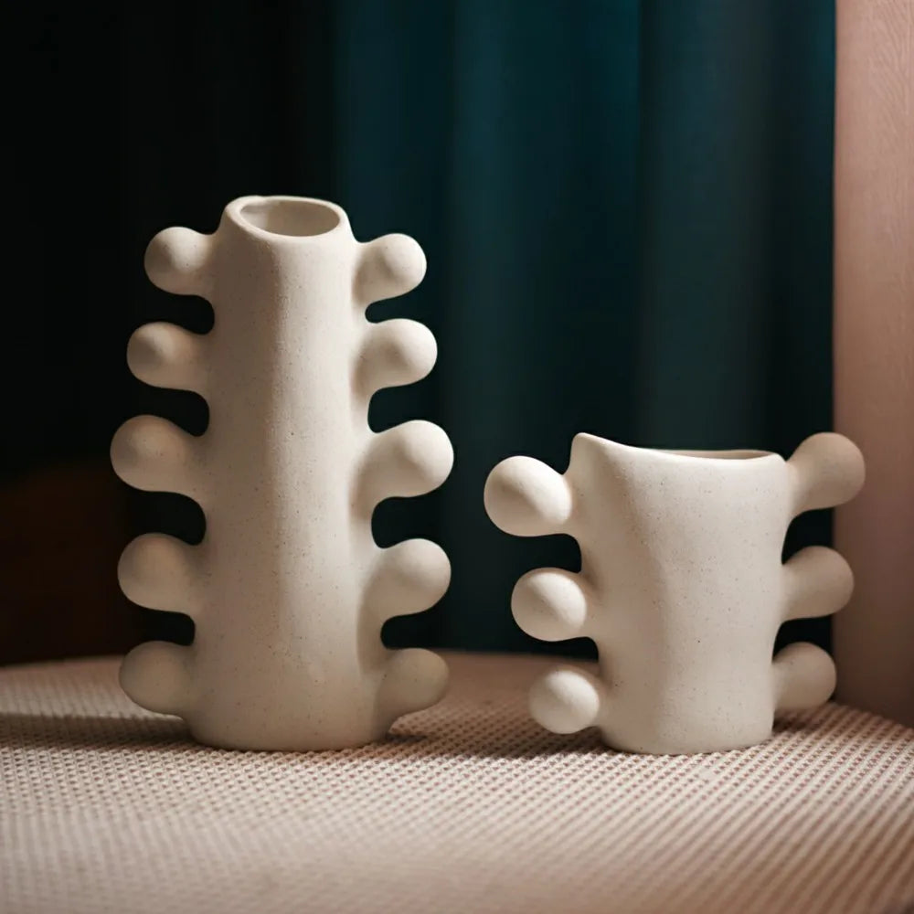 Vaso Cerâmica Sem Esmalte CAPIRON — Branco Boho Nórdico para Flores Secas e Casamento