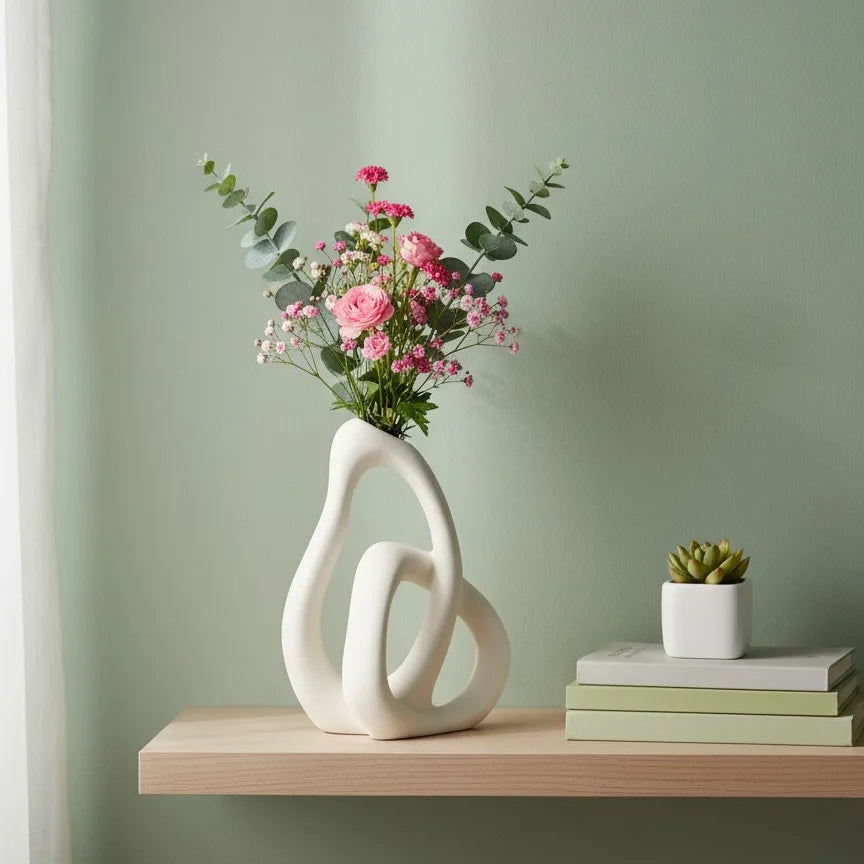 Vaso Cerâmica Abstrato CAPIRON — Arranjo Floral e Capim dos Pampas para Sala e Escritório