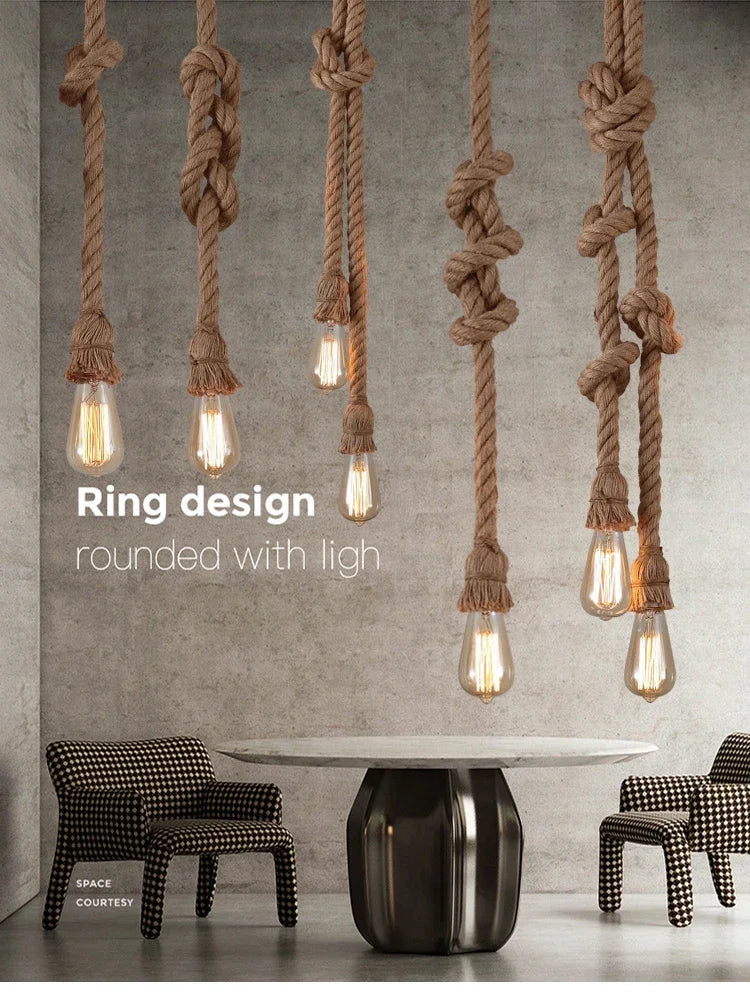 Pendente de Corda de Sisal Vintage Estilo Americano — Lustre Industrial Trançado para Bar e Sala