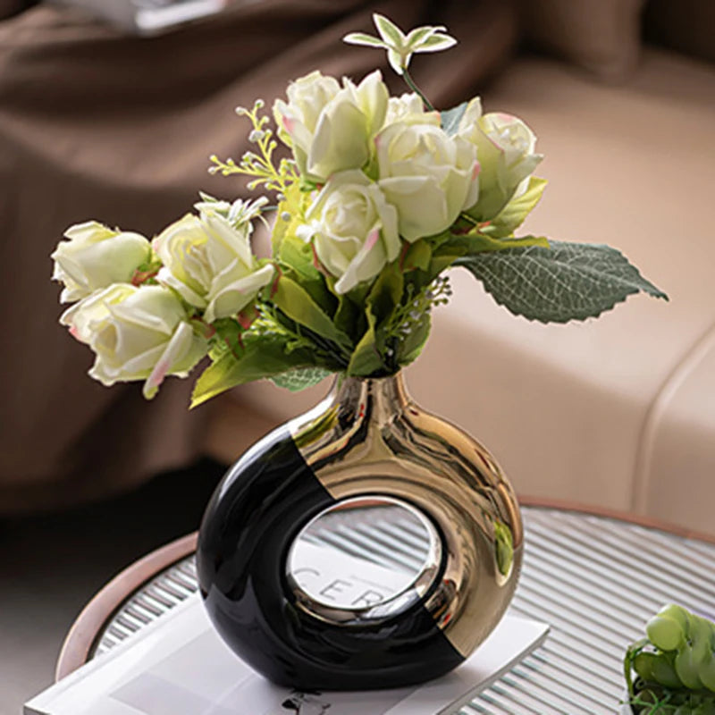 Vaso Cerâmica Floral Luxo Nórdico — Para Mesa de Jantar, Hotel e Decoração Festiva