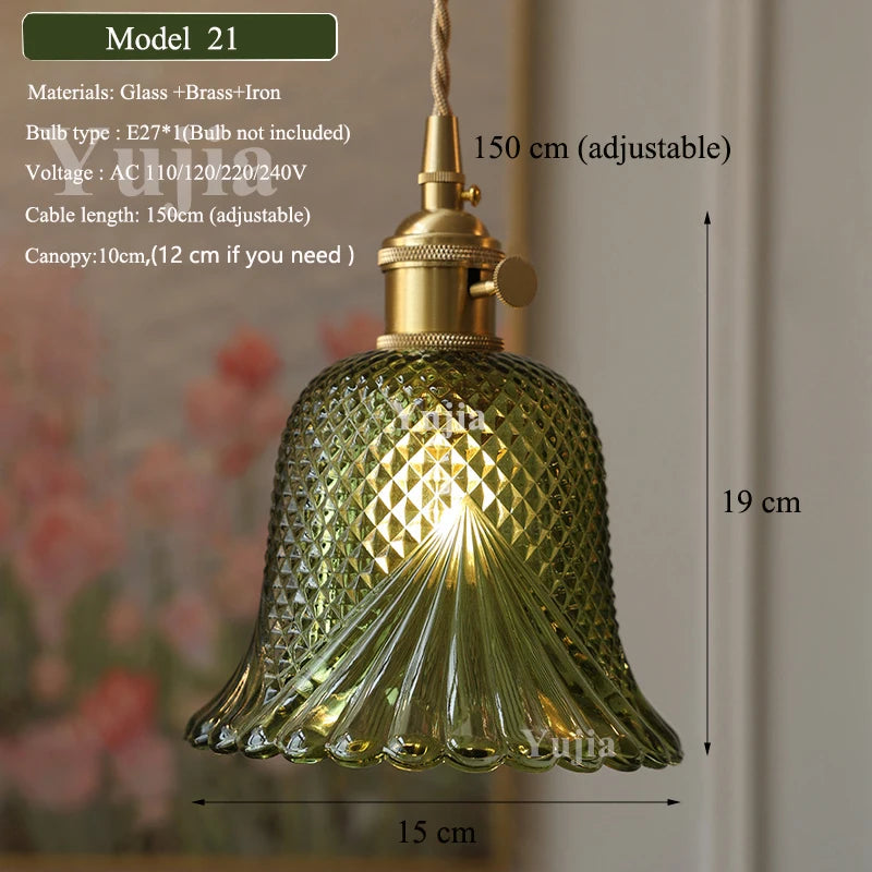 Pendente Nórdico Vidro Verde — Luminária de Latão para Cozinha e Sala de Jantar